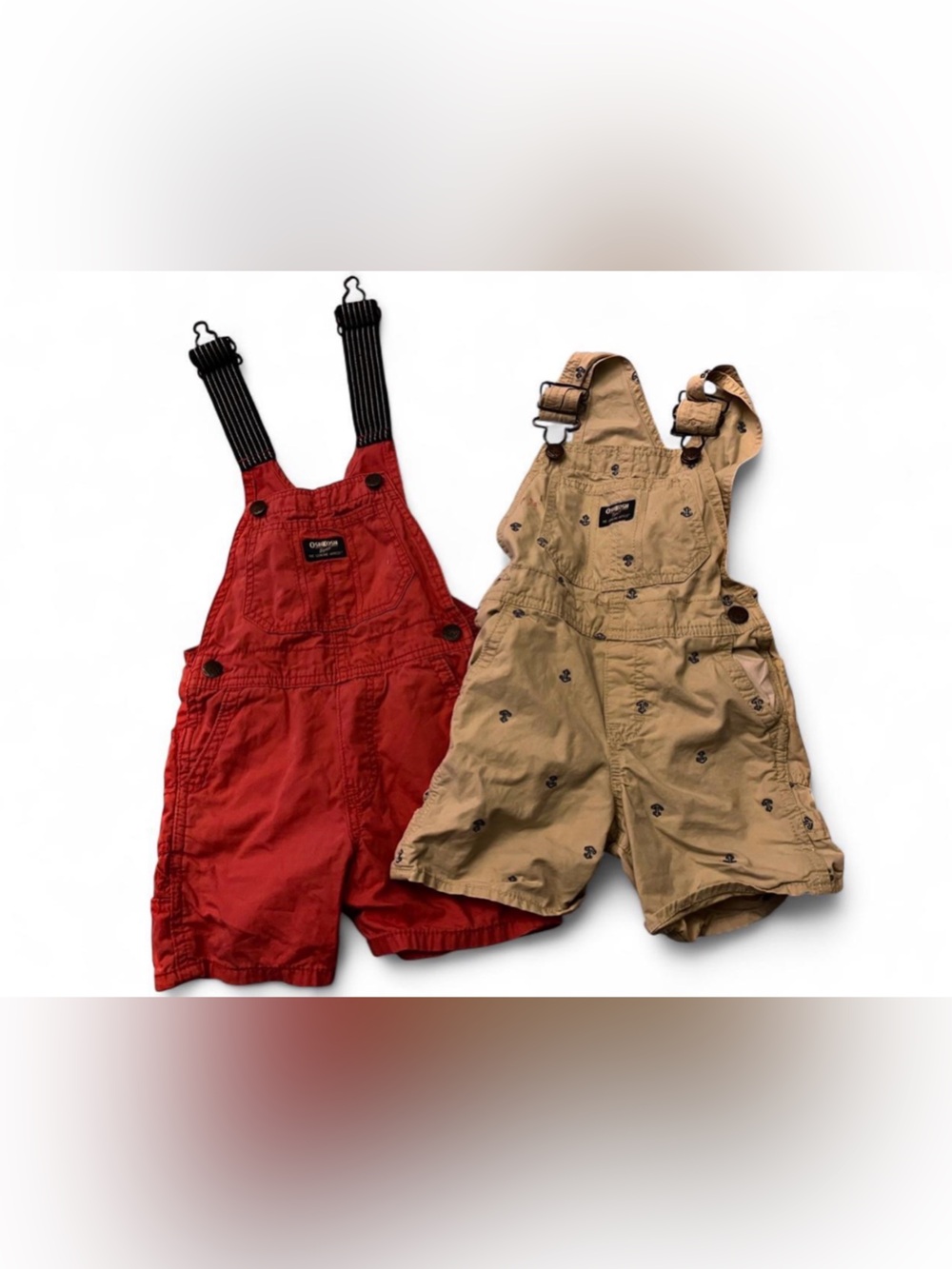 OshKosh B'gosh Red and Tan Kids Short Overalls - 2-Pack